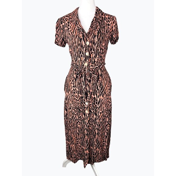 Wilfred Women Leopard Button-Front Midi Shirt Dress With Belt Viscose-Rayon XS - Picture 2 of 14